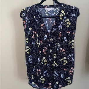 LOFT Women's Floral Sleeveless Blouse - Black and Yellow